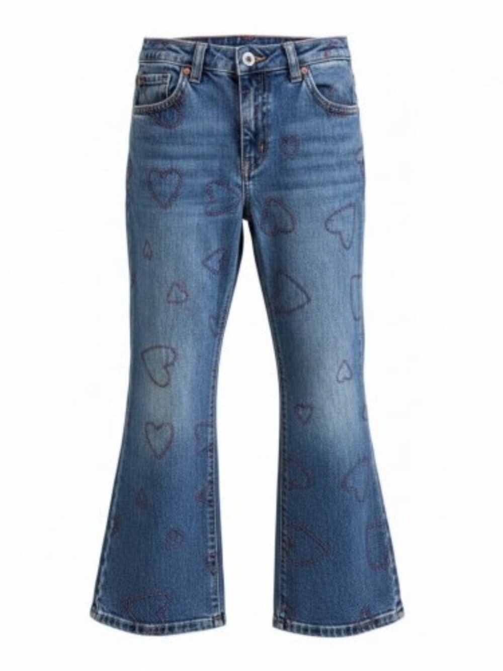 Vintage GYMBOREE Embroidered Hearts Flare Leg Denim Jeans Girls Size 7
